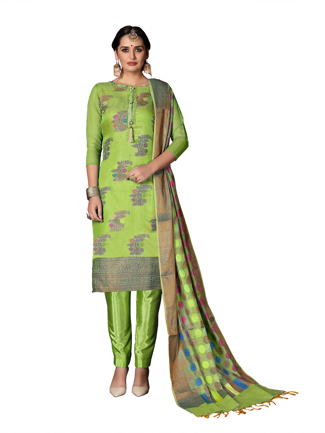 

Maroosh Floral Woven Design Unstitched Dress Material, Gold