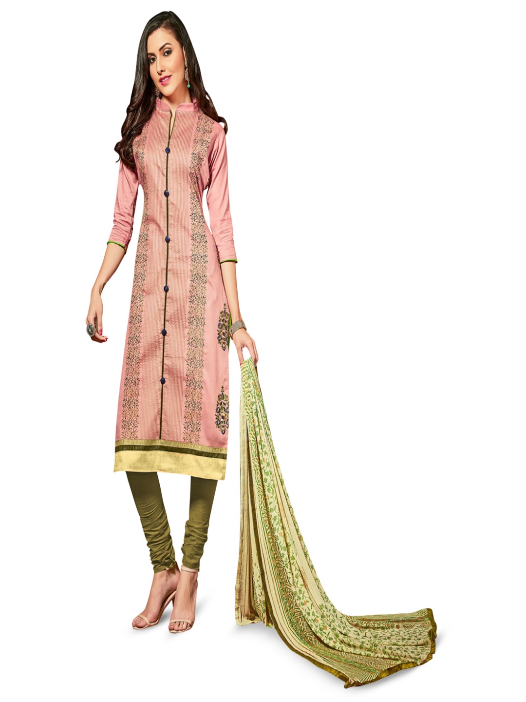 

Maroosh Floral Embroidered Unstitched Dress Material, Peach