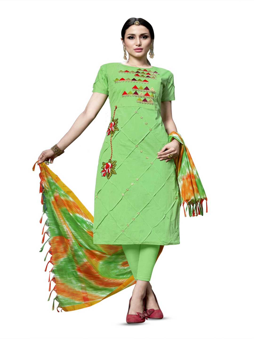 

Maroosh Floral Embroidered Sequinned Unstitched Dress Material, Green