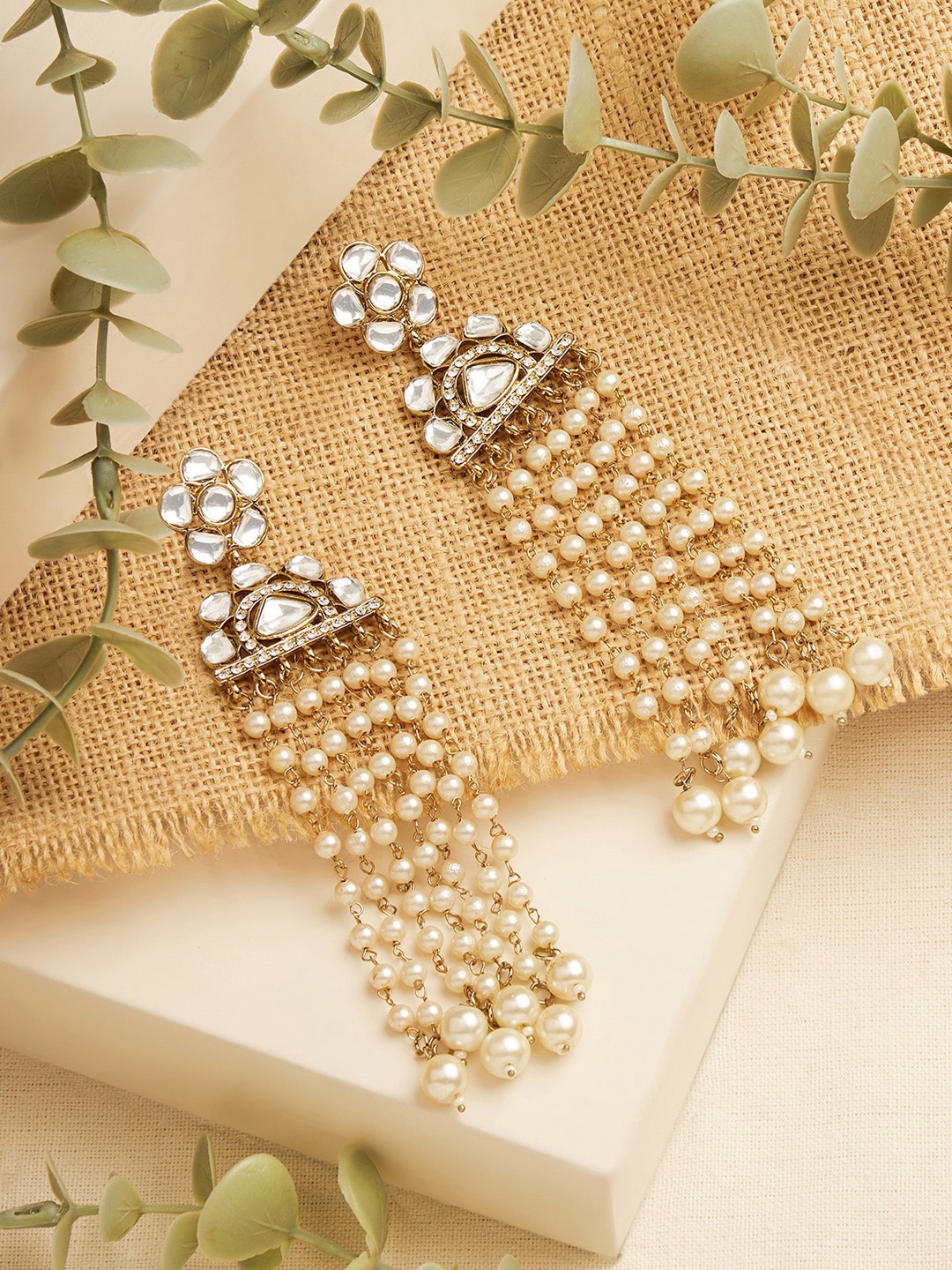 

Zaveri Pearls Gold Plated Kundan Studded Contemporary Drop Earrings