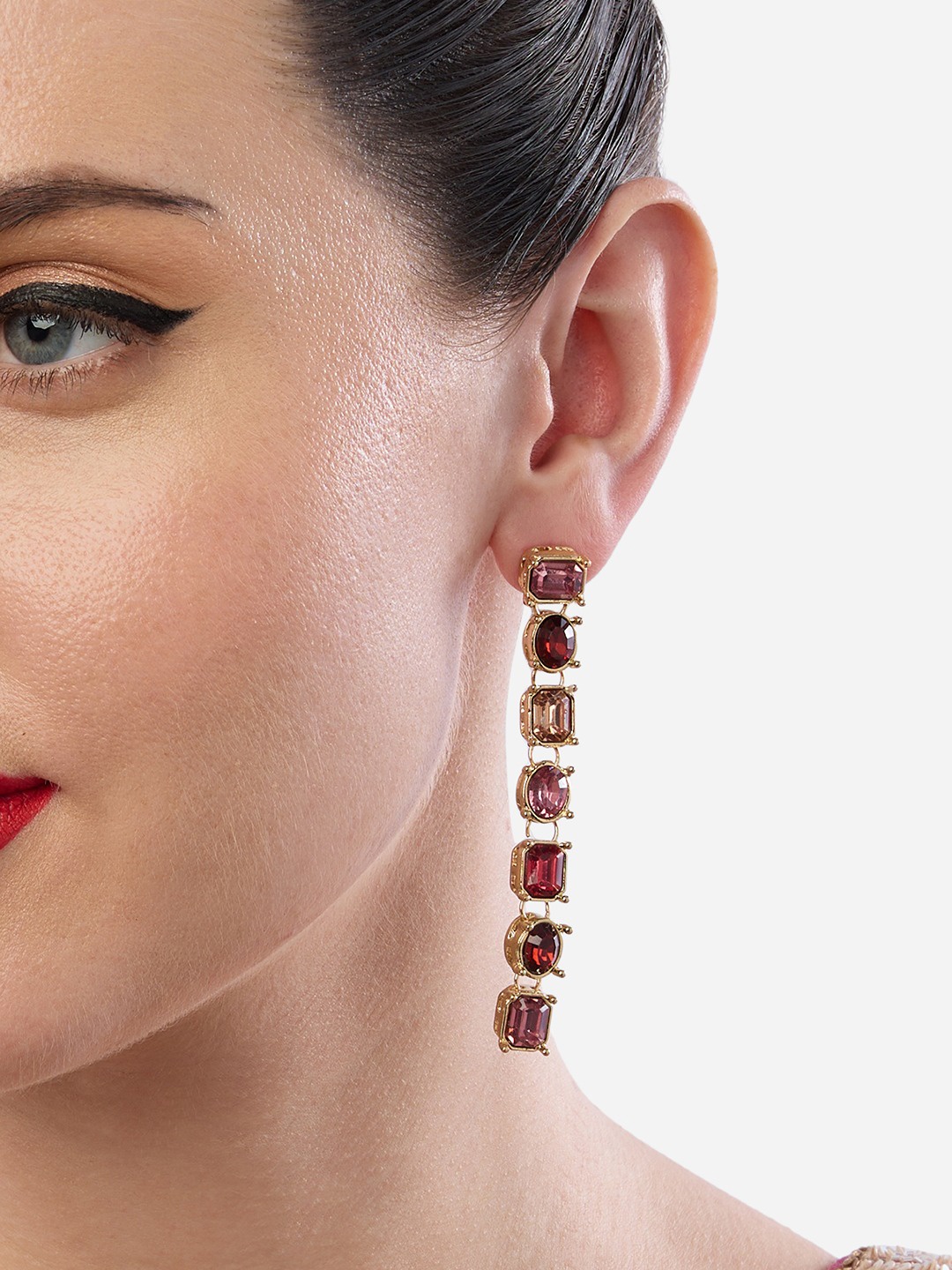 

Zaveri Pearls Gold-Plated Stone Studded Geometric Drop Earrings