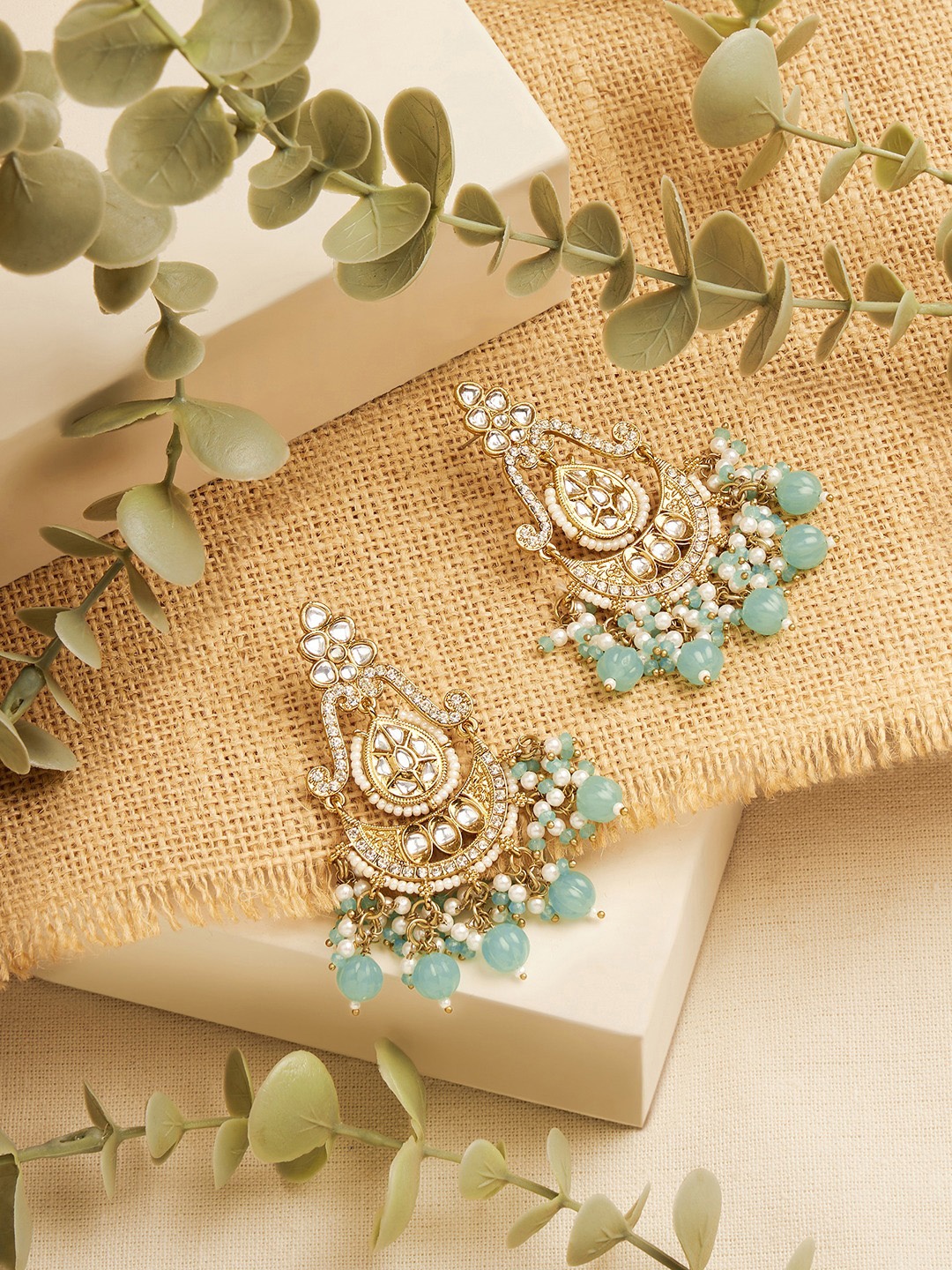 

Zaveri Pearls Gold Plated Artificial Stones and Beads Contemporary Drop Earrings, Blue