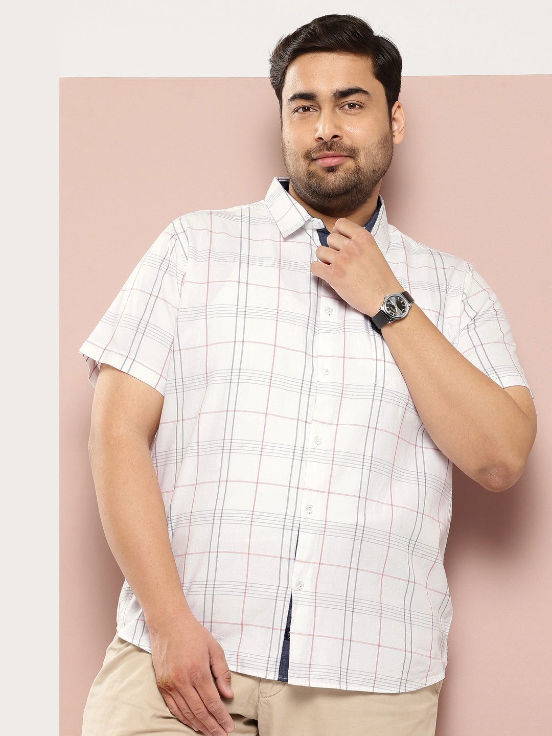 

Thomas Scott Plus Size Premium Checked Pure Cotton Casual Shirt, White