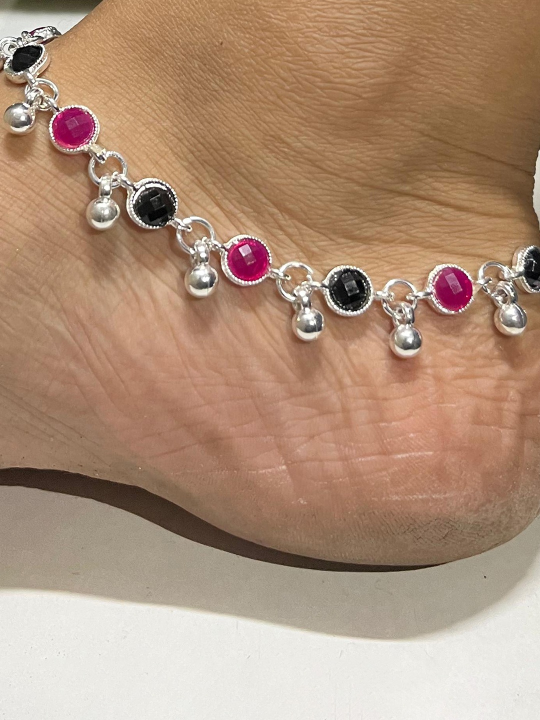 

Palli Creation Set Of 2 Silver-Plated Stone Studded Anklets