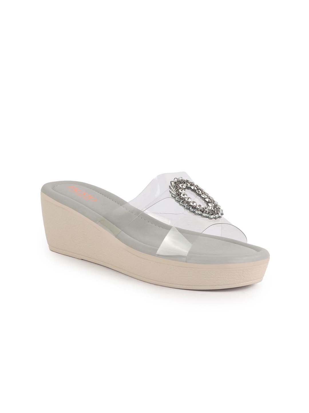 

FAUSTO Women Embellished PU Wedge Sandals, Grey