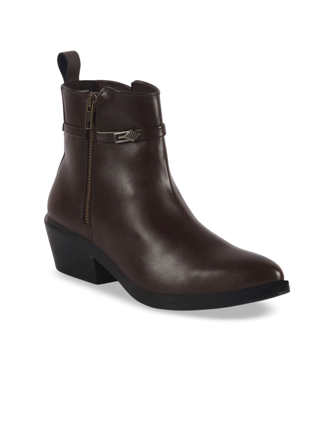 

FAUSTO Women Mid Ankle Flared Heel Winter Boots, Brown