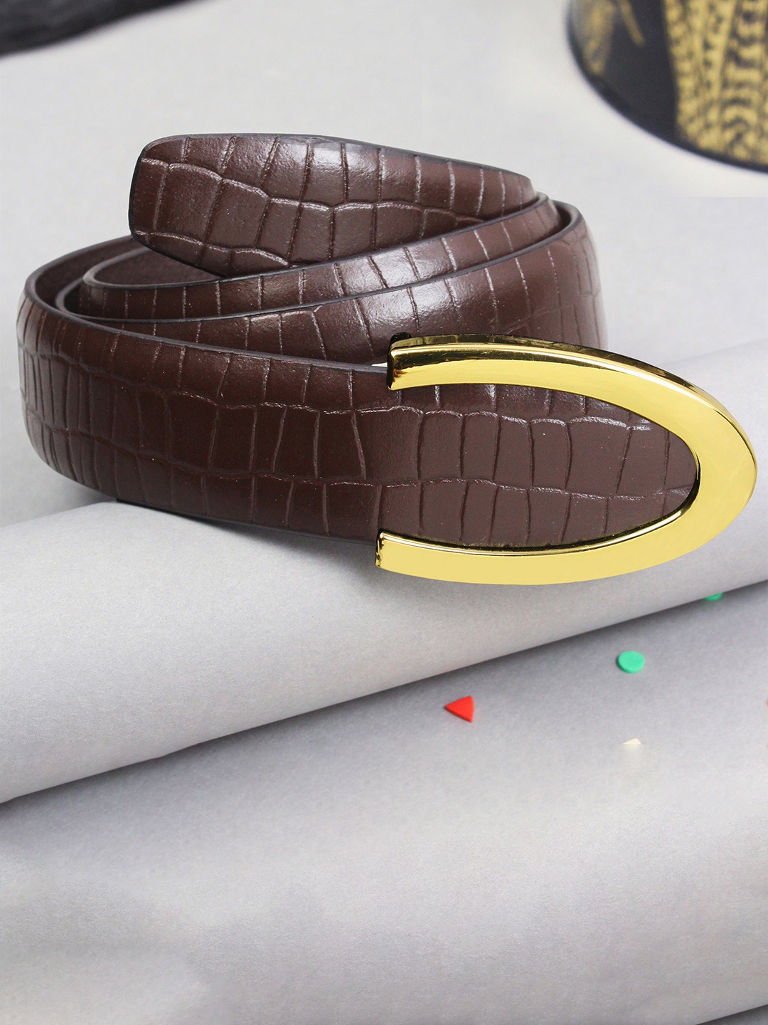 

PELUCHE Men Textured Leather Formal Belt, Brown