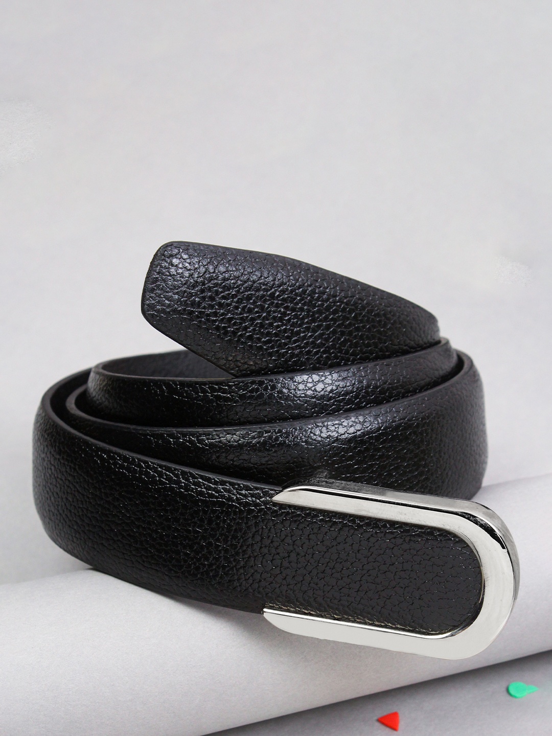 

PELUCHE Men Textured Leather Push Pin Formal Belt, Black