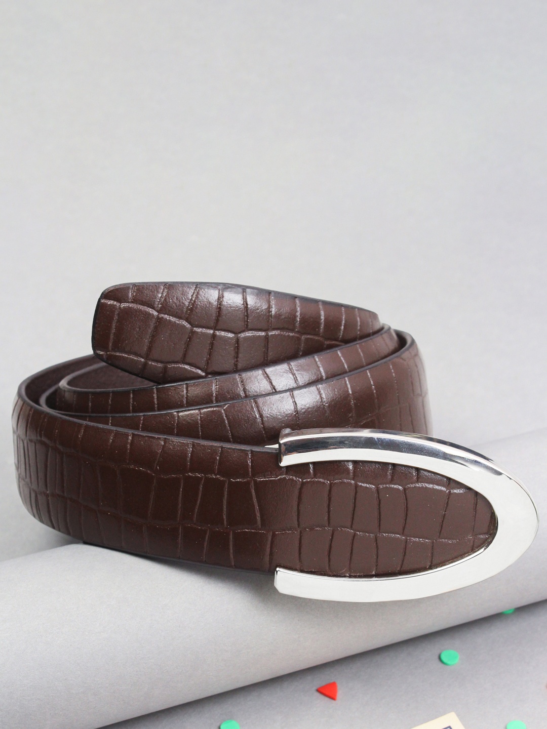 

PELUCHE Men Textured Leather Formal Belt, Brown