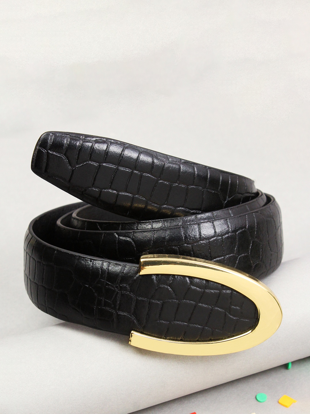 

PELUCHE Men Textured Leather Formal Belt, Black