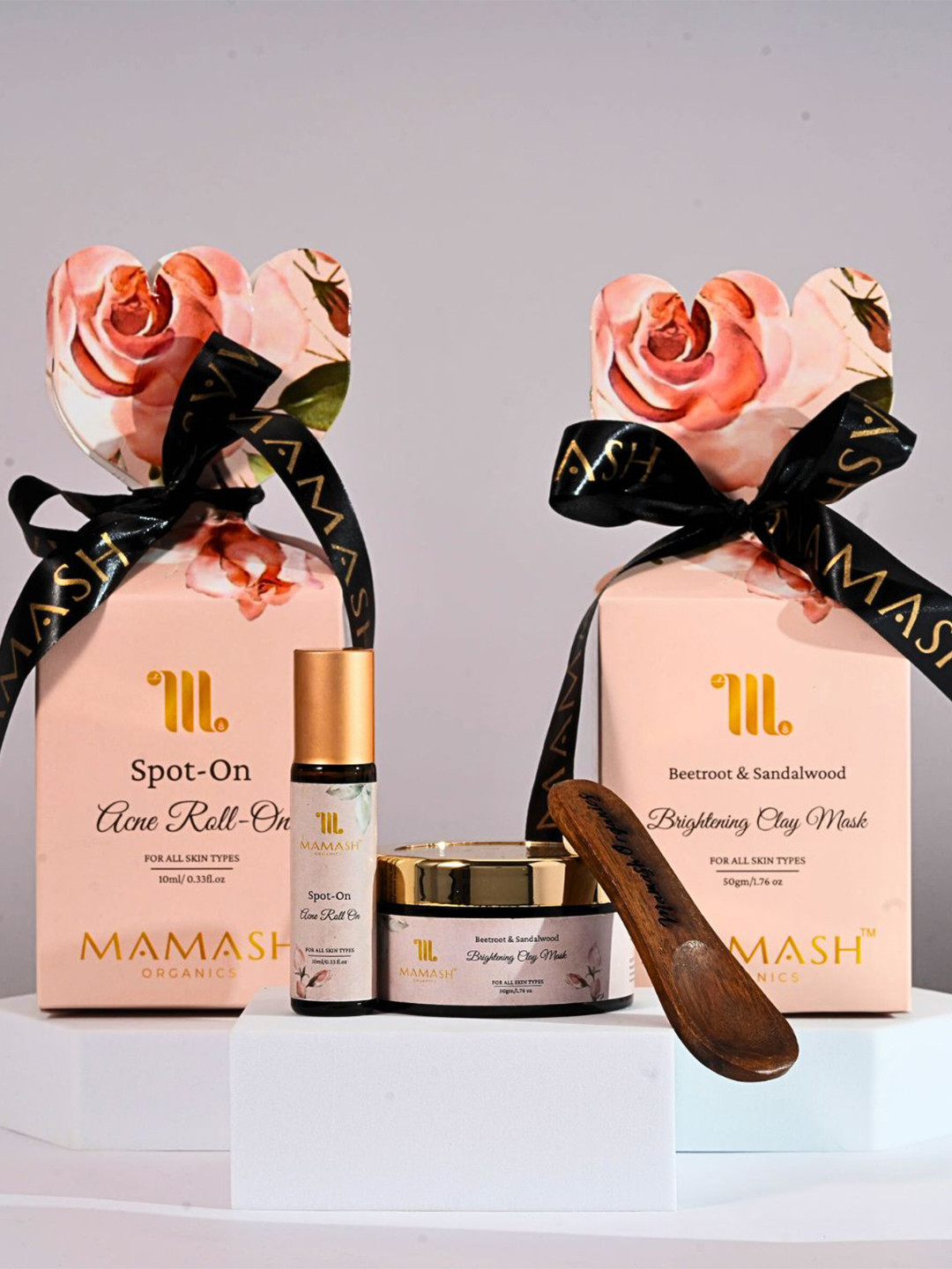 

Mamash Organics Set Of 2 Beetroot Brightening Clay Mask -50 g & Spot-On Acne Roll-On 10 ml, Red