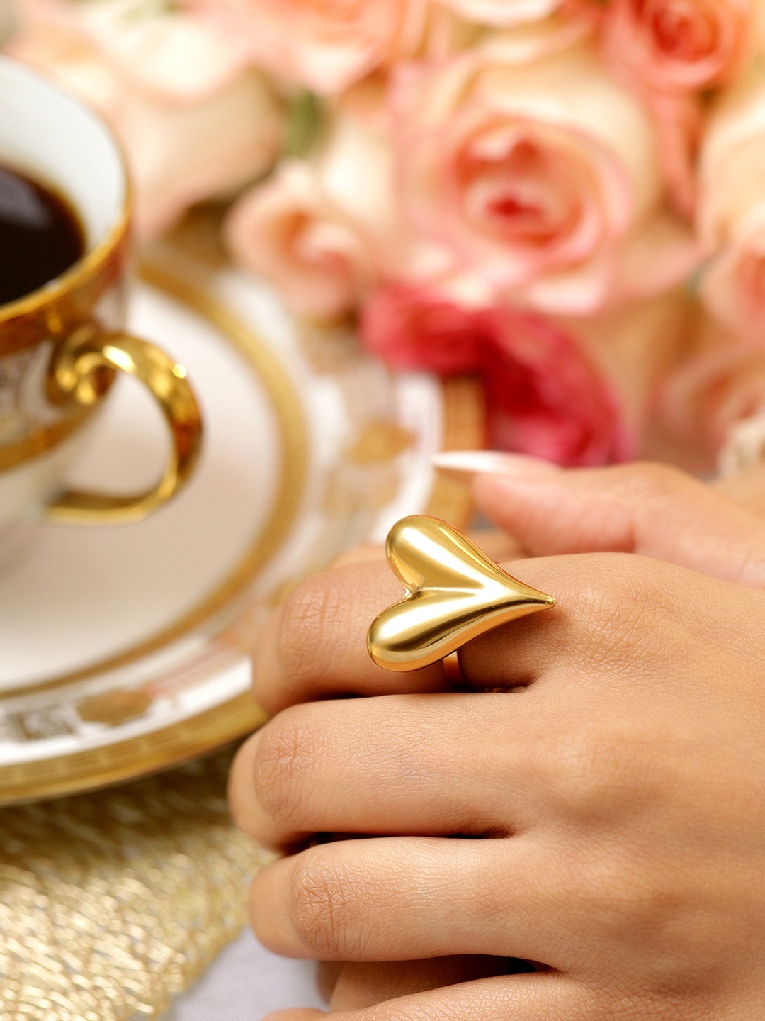 

Rubans Voguish 18K Gold-Plated Stainless-Steel Tarnish-Free Demi-Fine Heart Design Ring