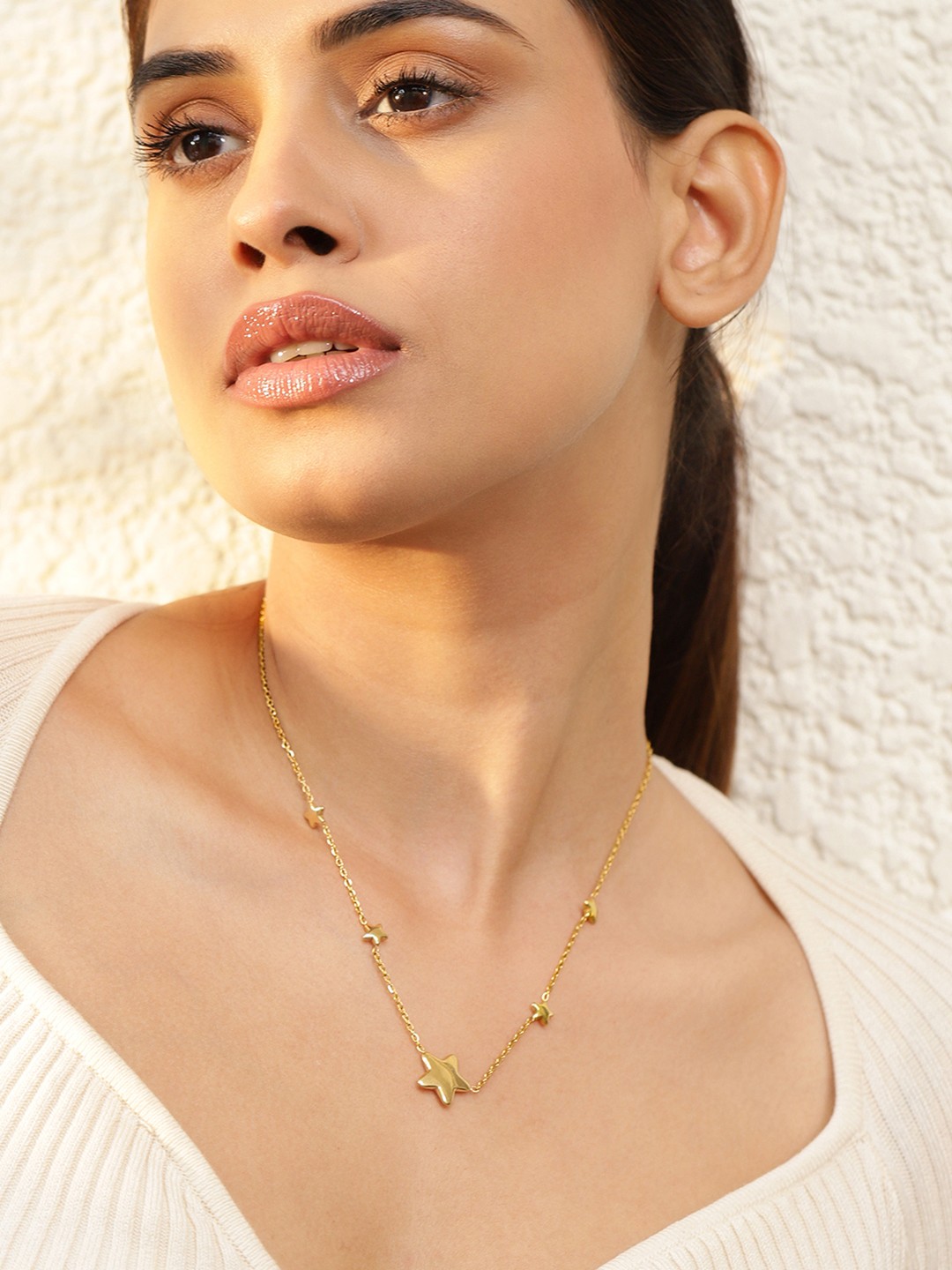 

Rubans Voguish 18K Gold Plated StainlessSteel TarnishFree Demi-Fine Star Pendant Necklace