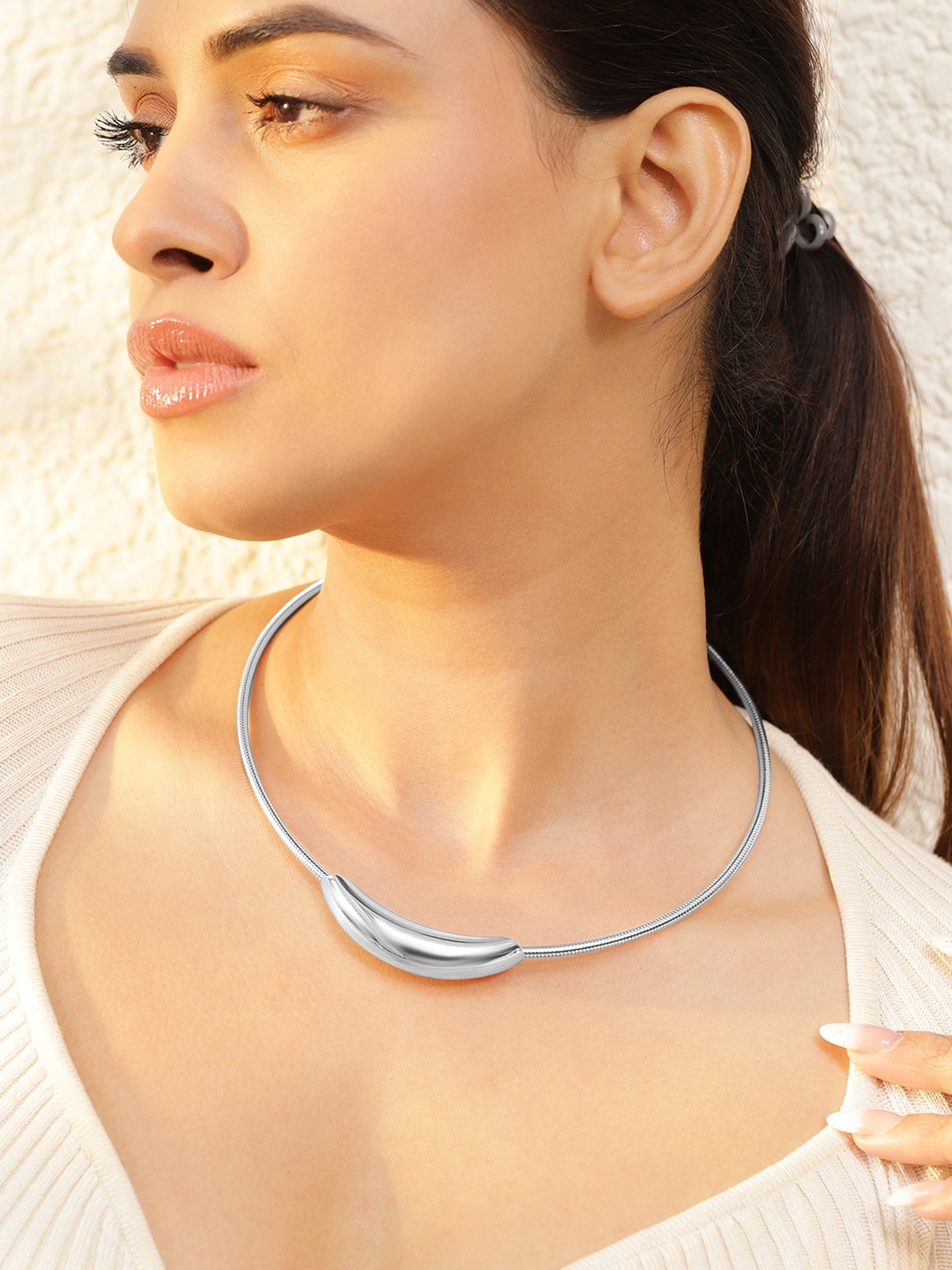 

Rubans Voguish Silver-Plated Stainless-Steel Tarnish-Free Demi-Fine Statement Necklace