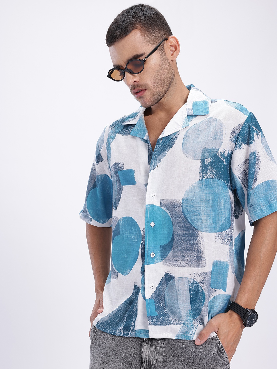 

glitchez Resort Ready Printed Relaxed Fit Shirt, White