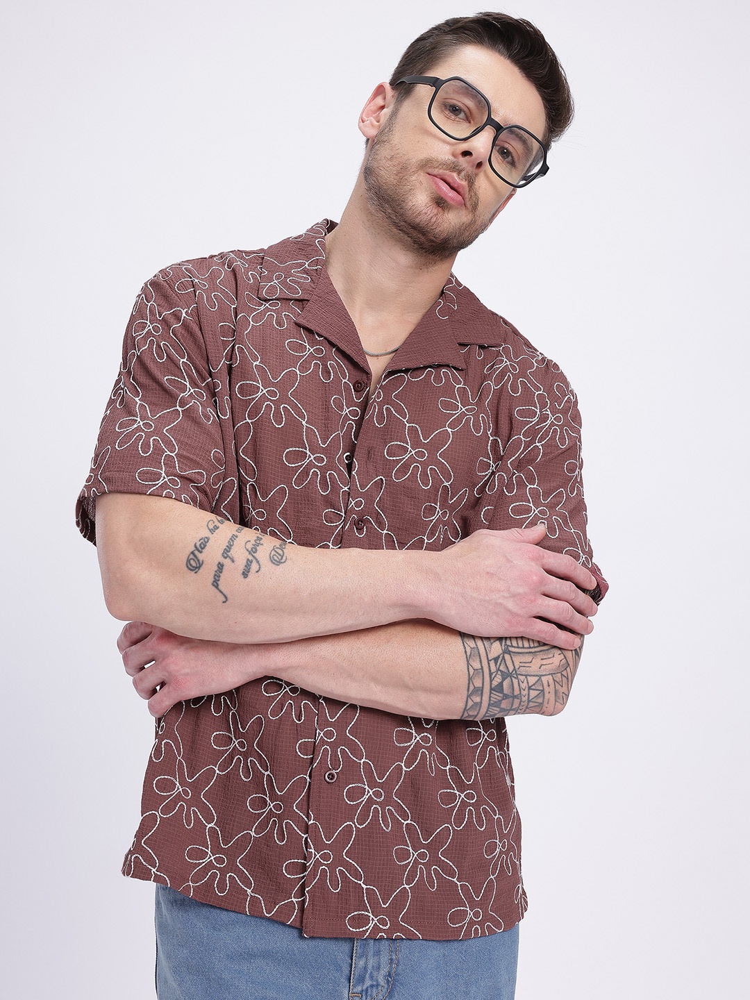 

glitchez Threaded Suave Relaxed Fit Shirt, Mauve