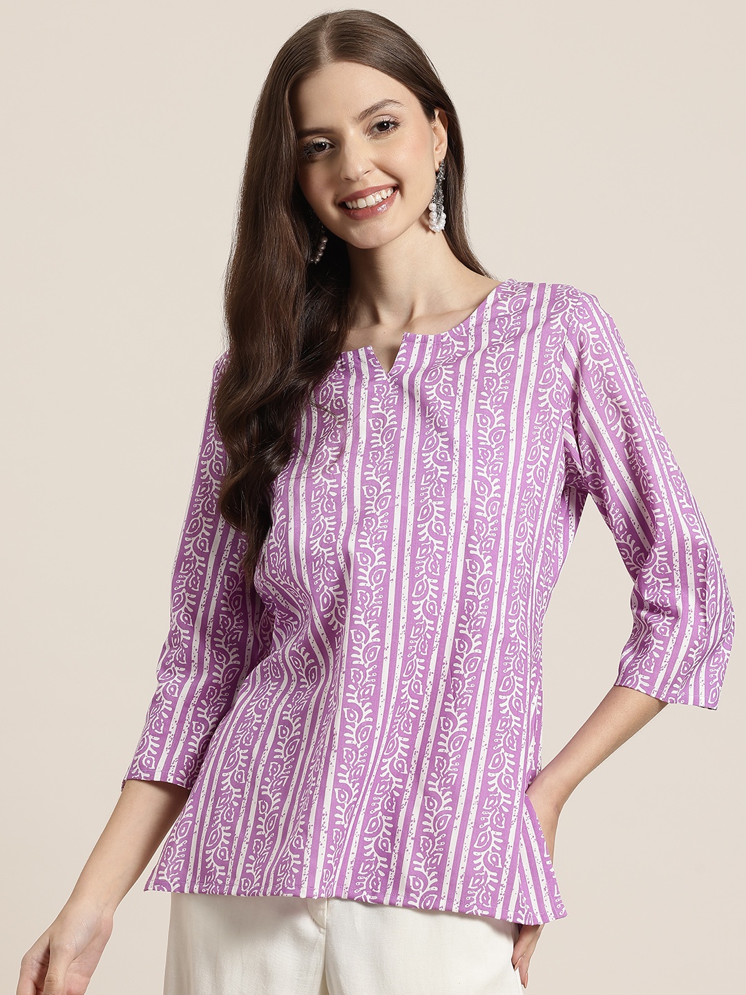 

HERE&NOW Floral Printed Pure Cotton Kurti, Purple