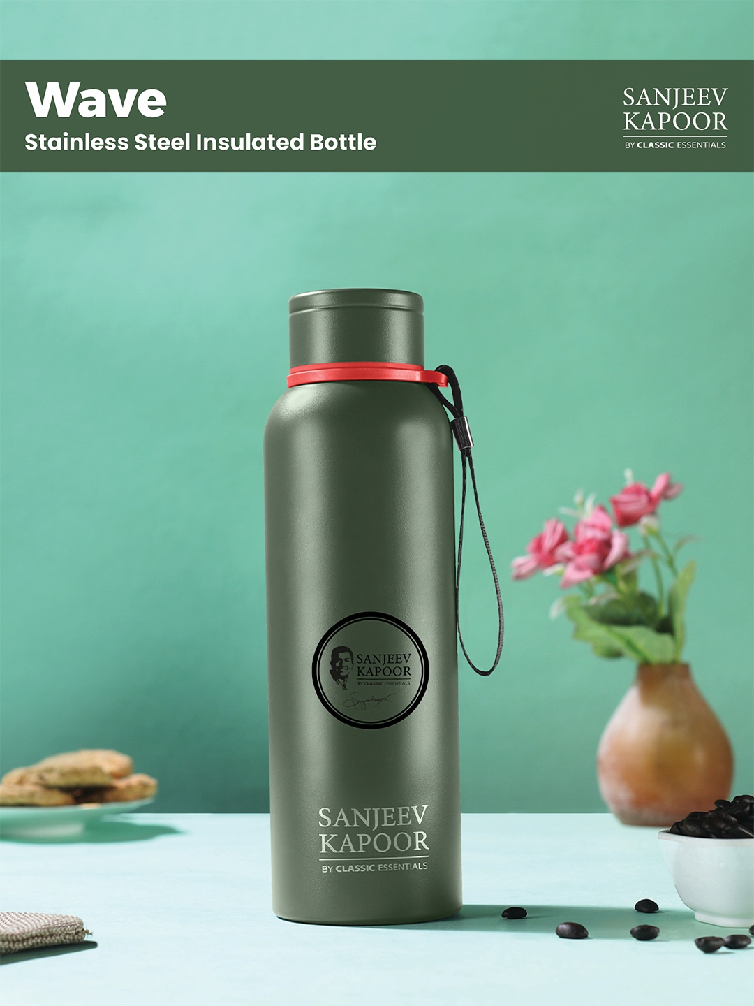 

Classic Essentials Stainless Steel Wave Double Wall Vacuum Insulated 700 ml Flask, Green