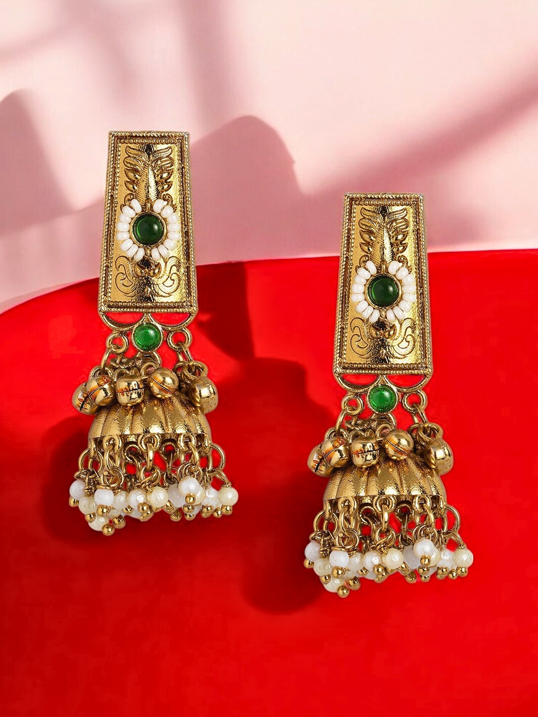 

VIVAZS Gold Plated Contemporary Jhumkas Earrings