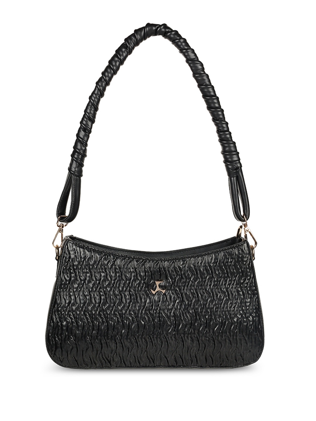 

Mochi Textured Structured Shoulder Bag with Cut Work, Black