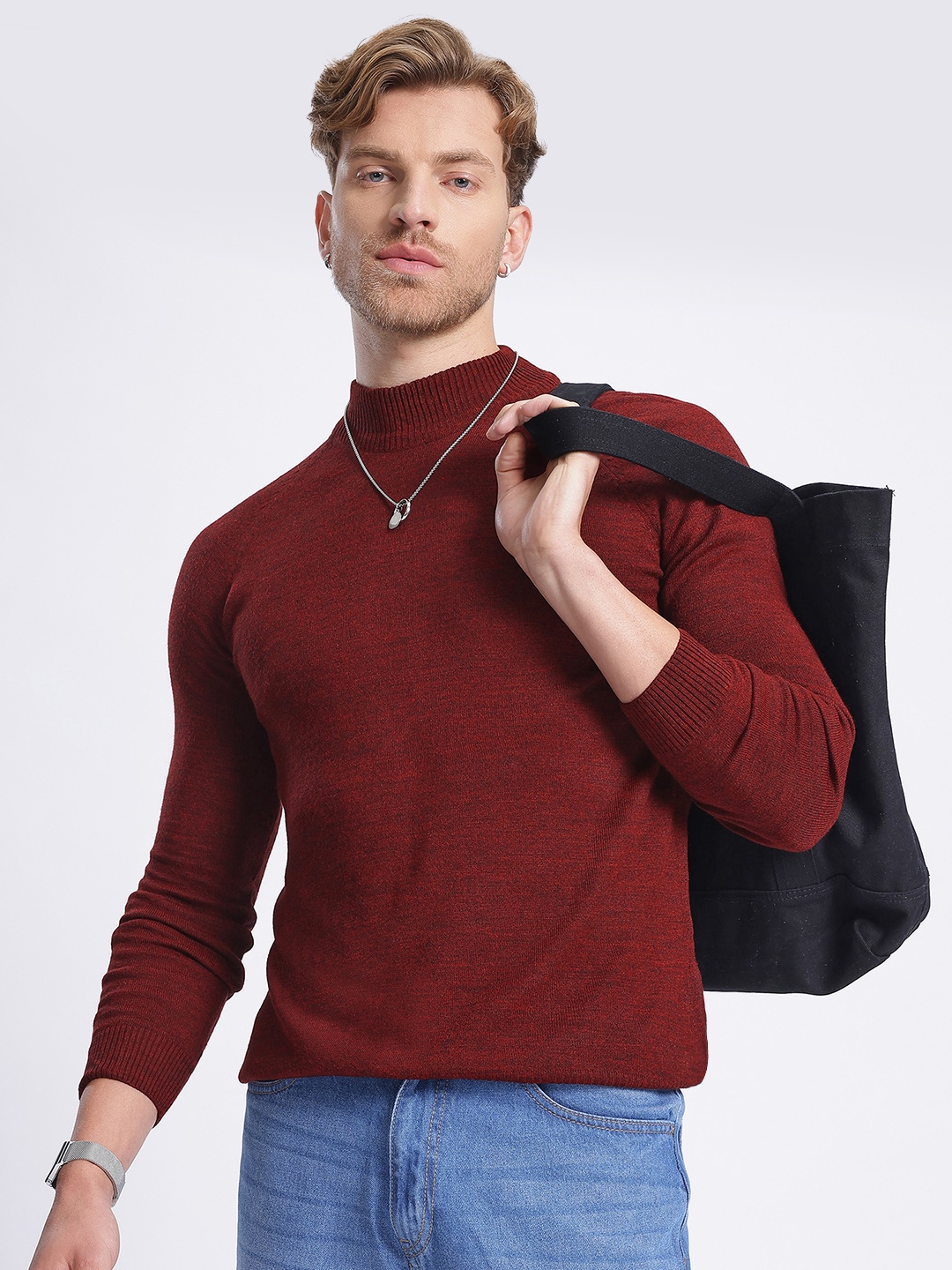 

glitchez Fuzzy Comfort High Neck Raglan Sleeves Acrylic Pullover, Maroon