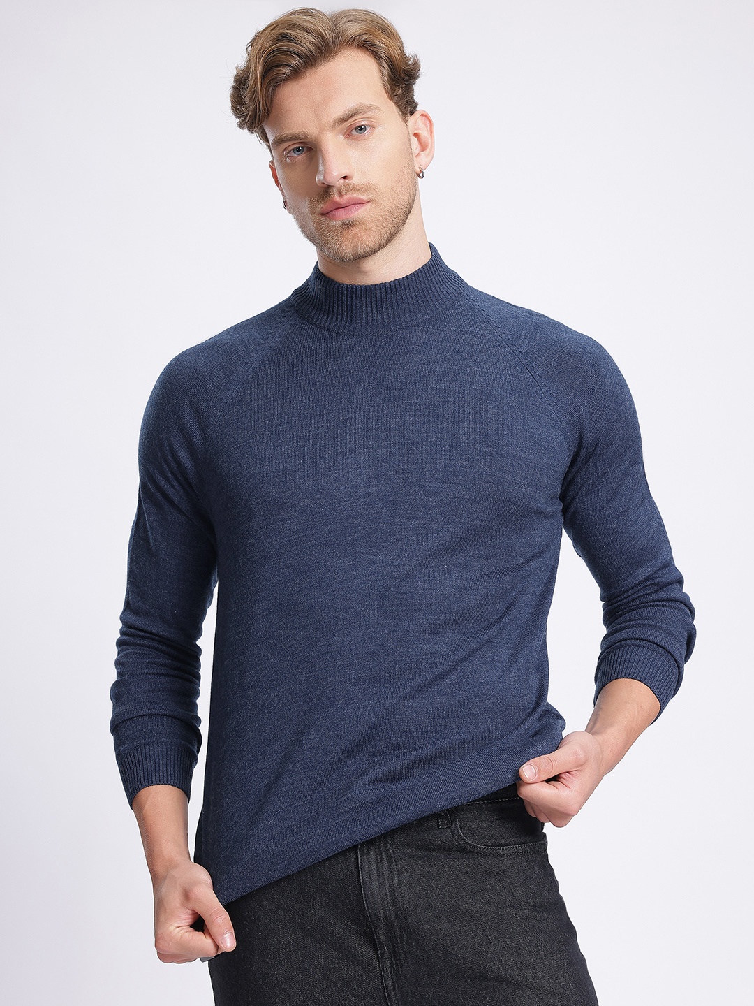 

glitchez Staple Knit High Neck Pullover, Navy blue