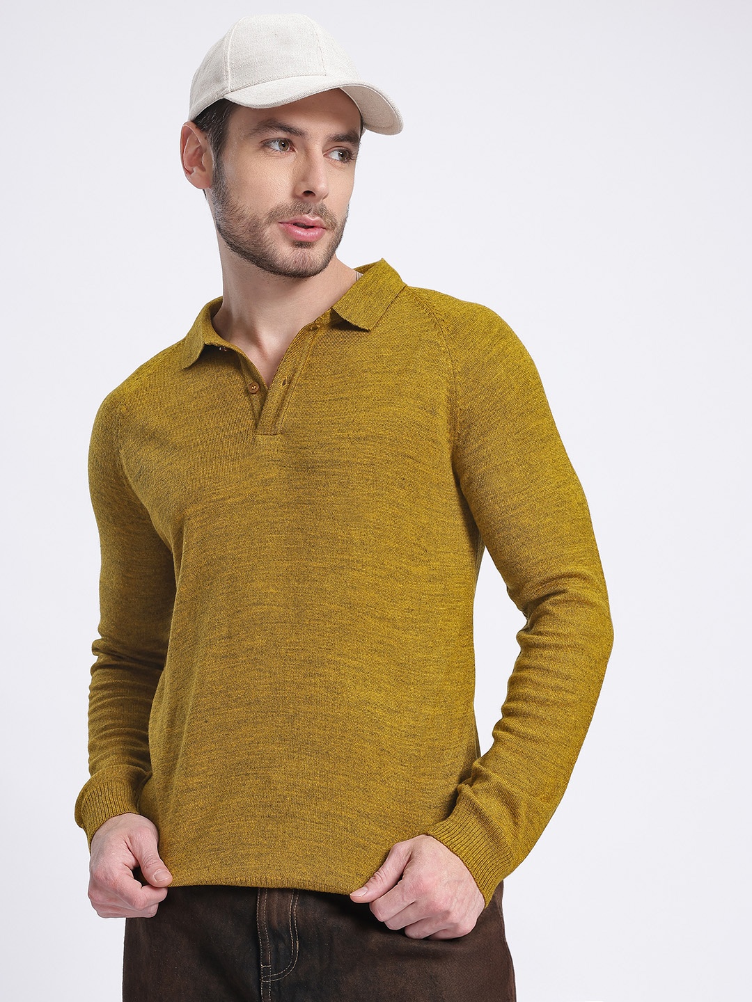 

glitchez Timeless Knit Polo Collar Pullover, Mustard