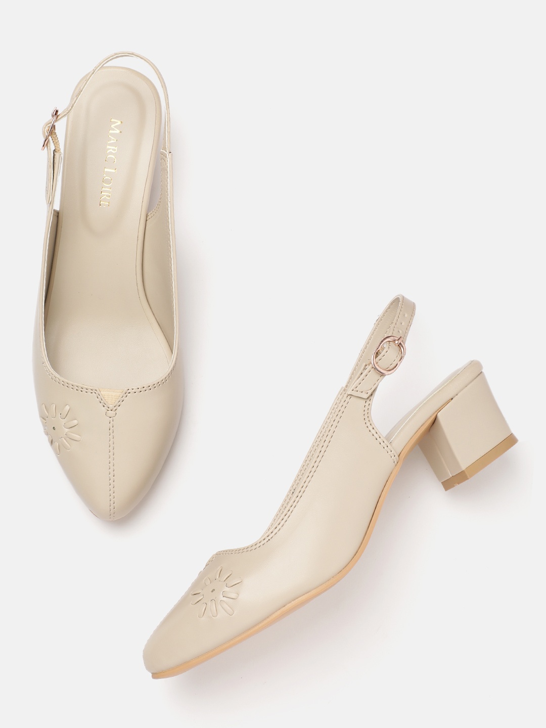 

Marc Loire Solid Block Pumps with Floral Detail, Cream