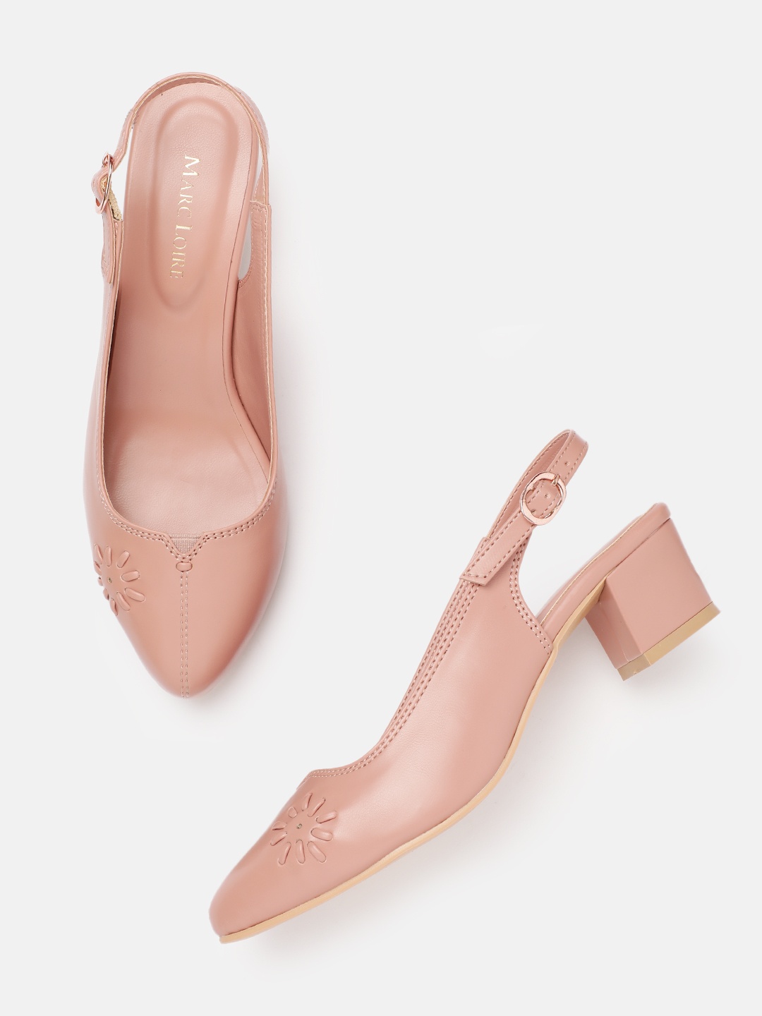 

Marc Loire Solid Block Pumps with Floral Detail, Nude
