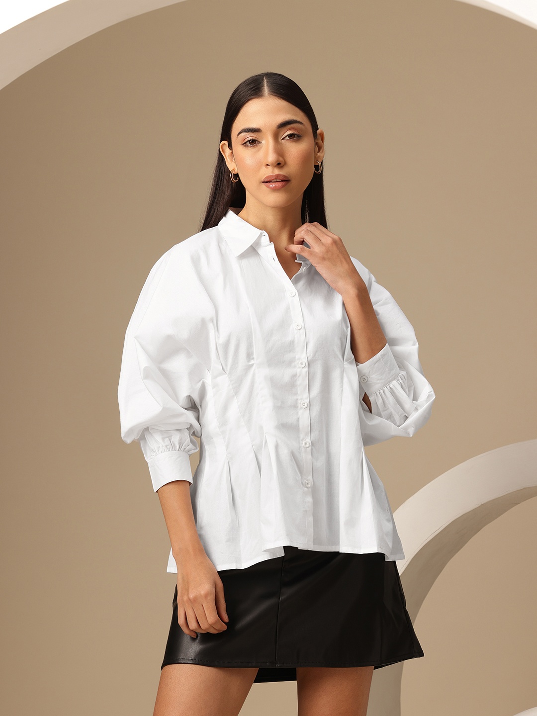 

Chemistry Women Standard Puff Sleeves Pure Cotton Casual Shirt, White