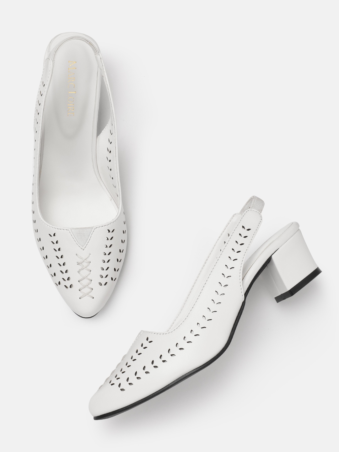 

Marc Loire Block Pumps with Laser Cuts, White