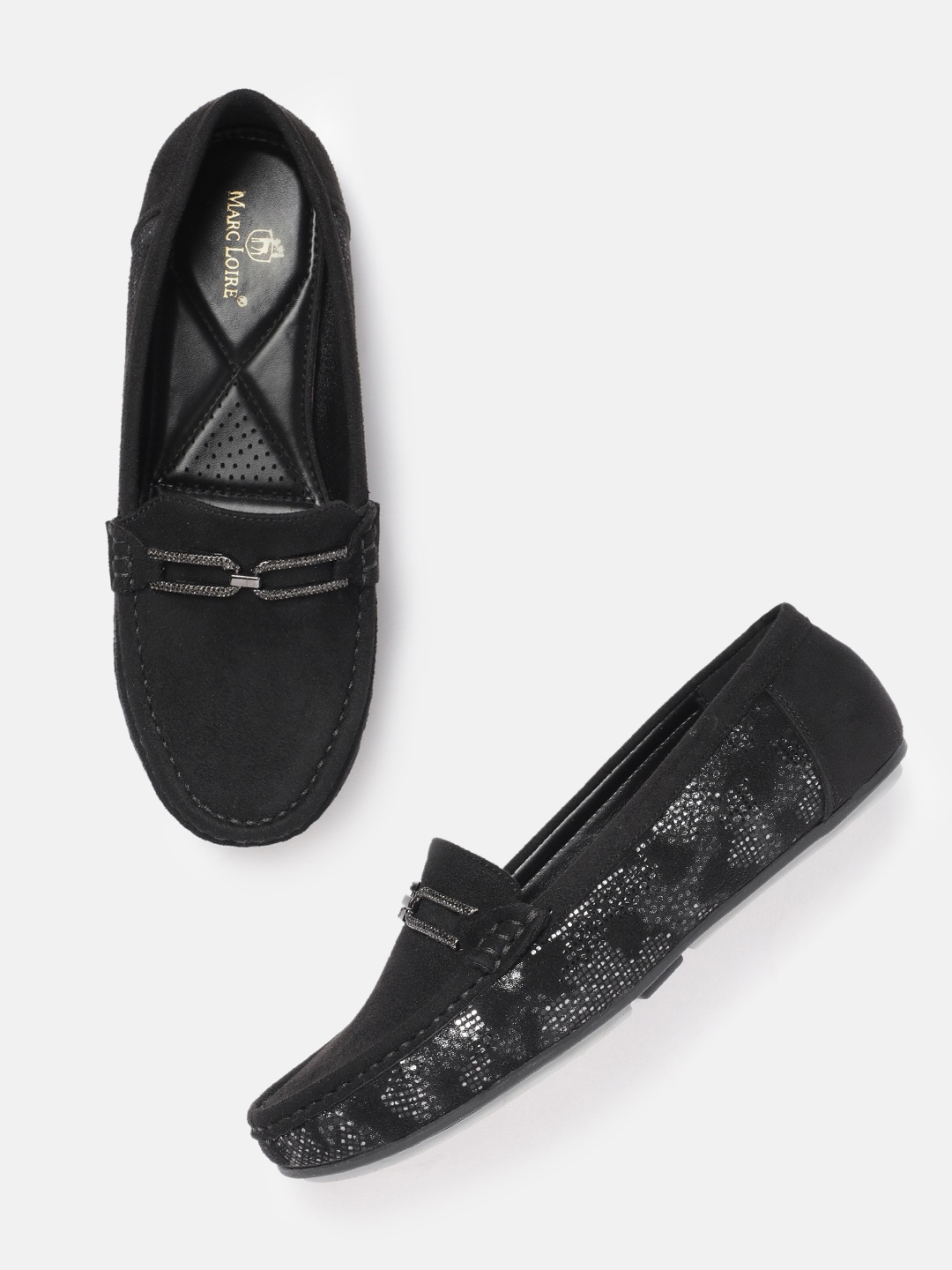 

Marc Loire Women Embellished Suede Loafers, Black