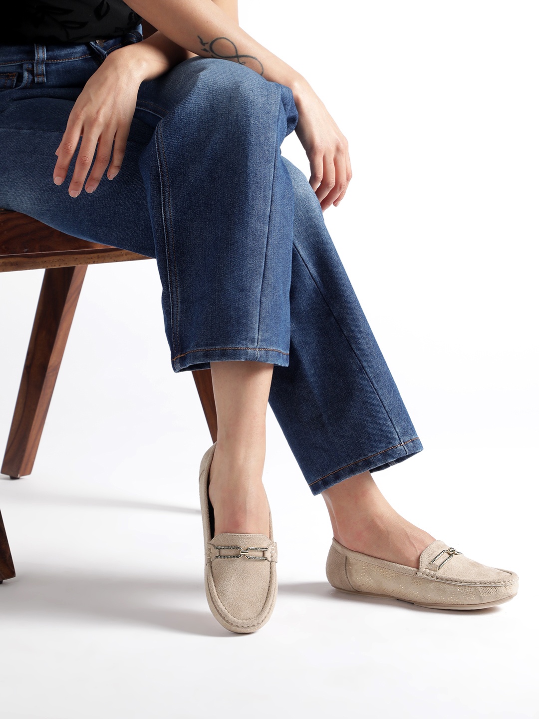 

Marc Loire Women Textured Suede Horsebit Loafers, Cream