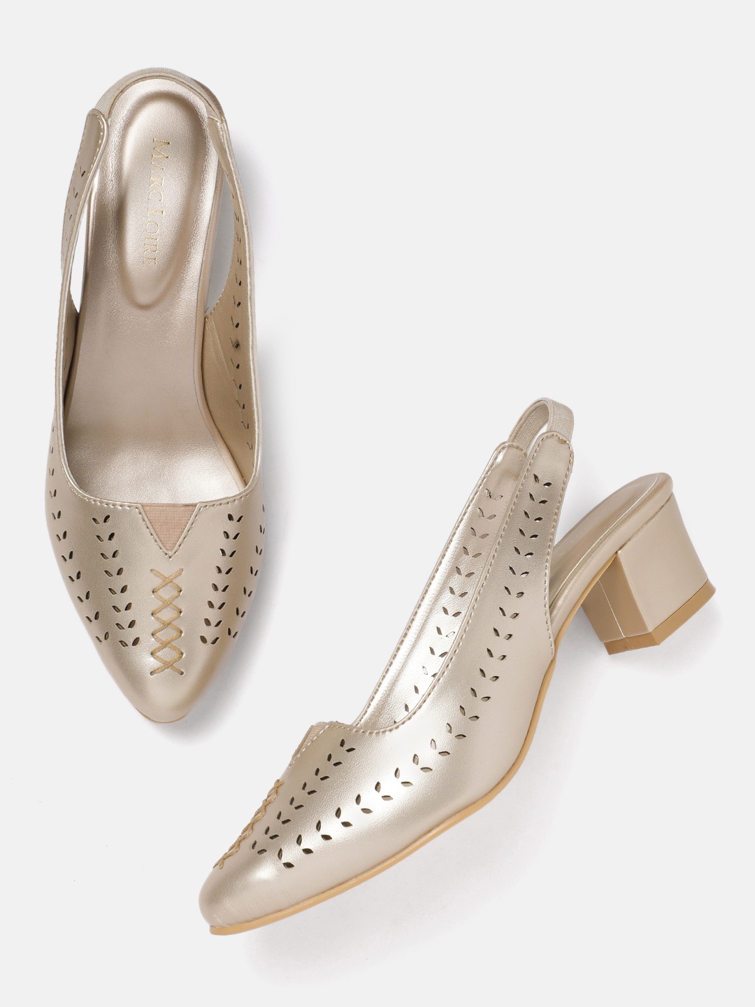 

Marc Loire Textured Block Pumps with Laser Cuts, Gold
