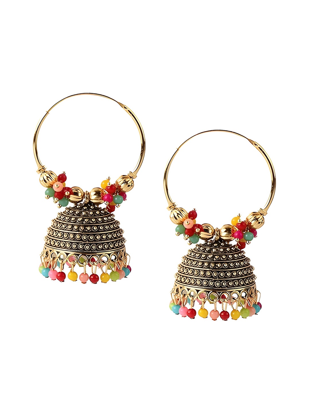 

JMBW INTERNATIONAL Gold-Plated Stone Studded Dome Shaped Jhumkas