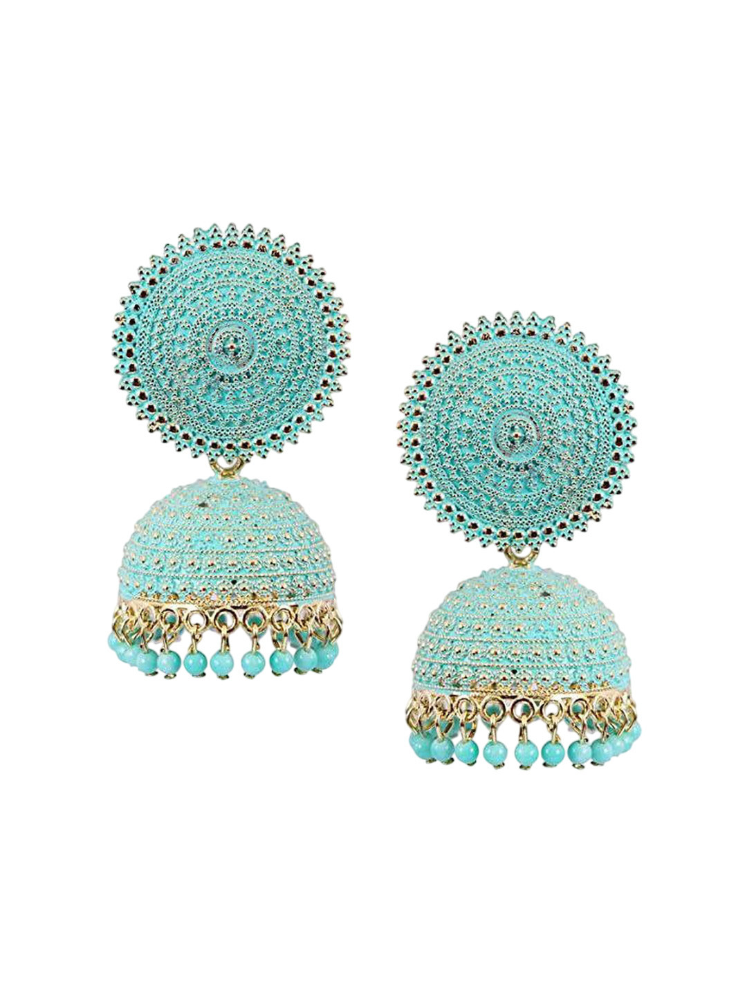 

JMBW INTERNATIONAL Gold-Plated Stone Studded Dome Shaped Jhumkas