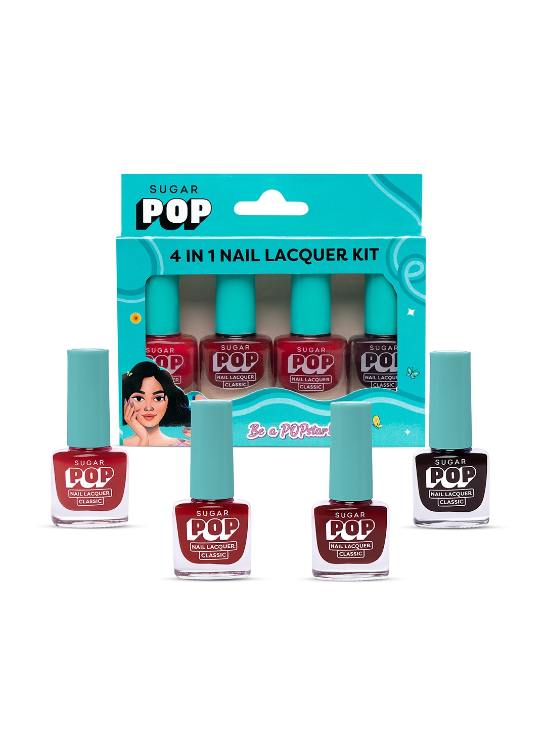 

SUGAR POP Set Of 4 Quick Dry Nail Lacquer - 5 ml Each - 02 Rouge Canvas, Red
