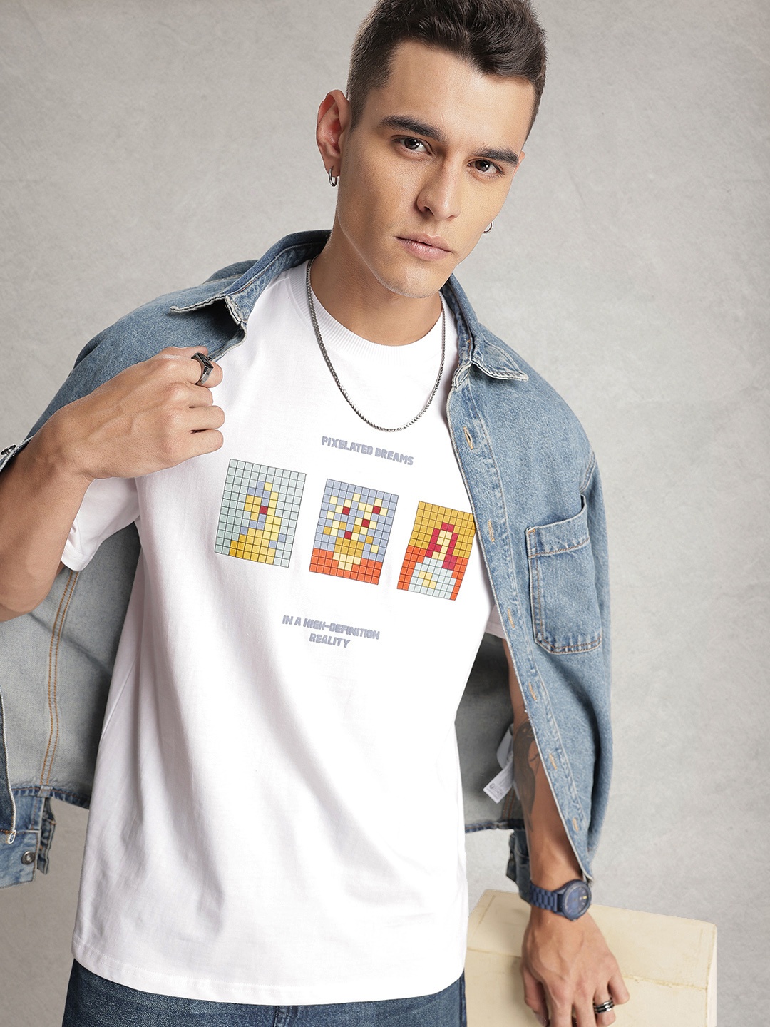 

WROGN Oversized Fit Graphic Printed Pure Cotton T-shirt, White