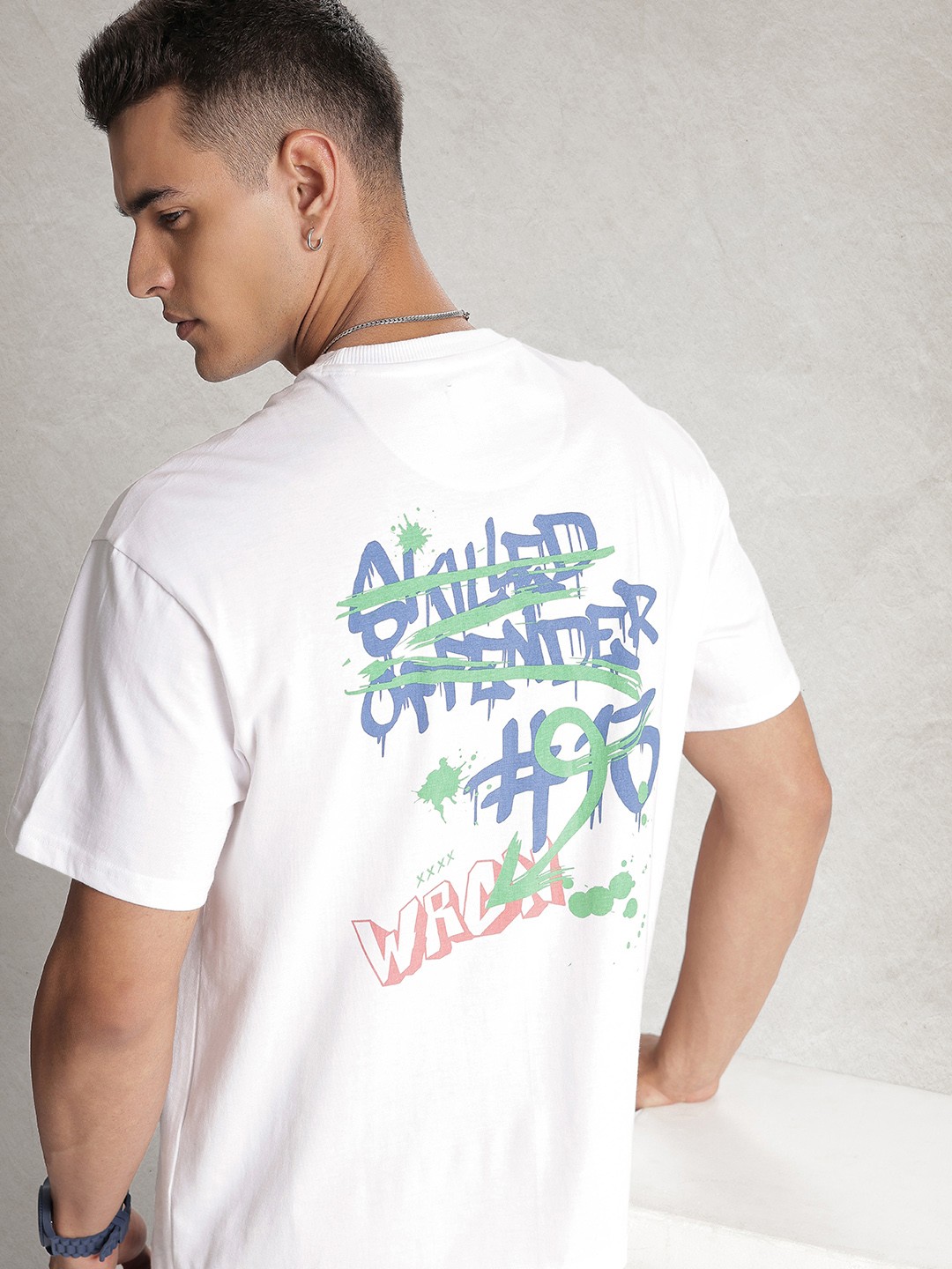 

WROGN Oversized Fit Typography Printed Pure Cotton T-shirt, White