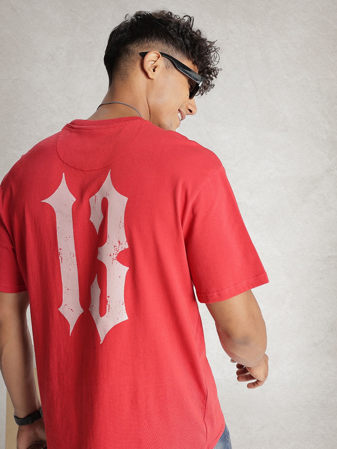 

WROGN Typography Printed Drop-Shoulder Sleeves Oversized Pure Cotton T-shirt, Red