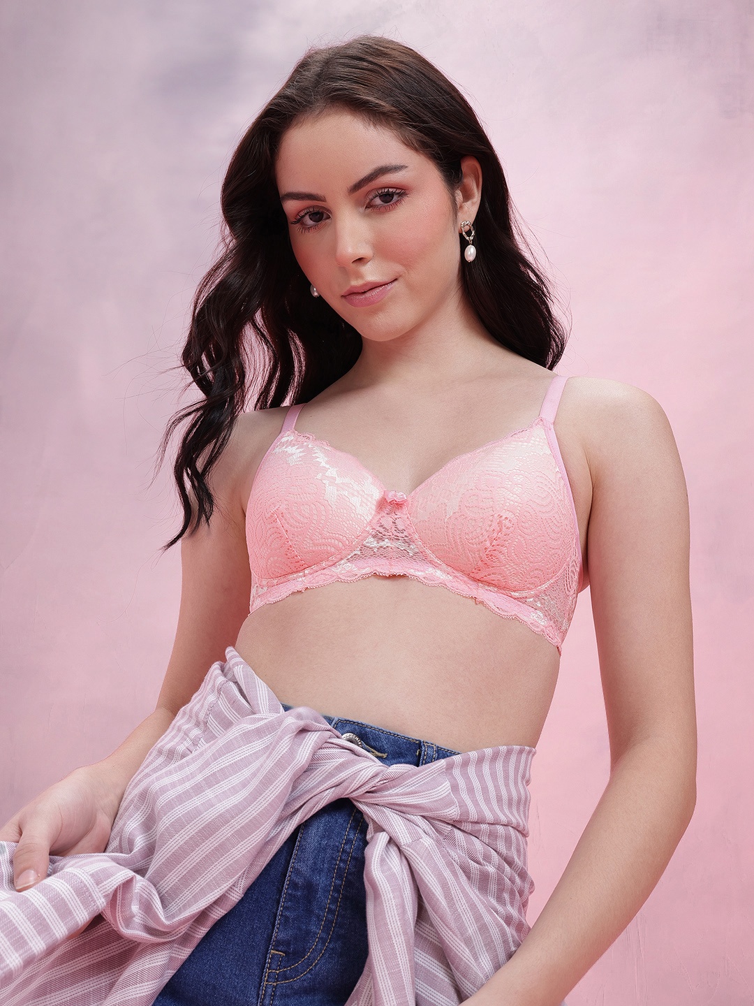

DressBerry Floral Bra Medium Coverage Lightly Padded, Pink