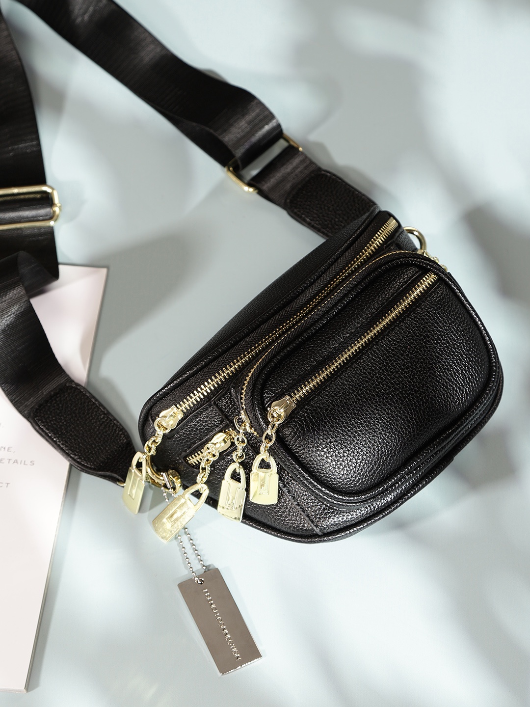 

French Connection Textured Structured Sling Bag, Black