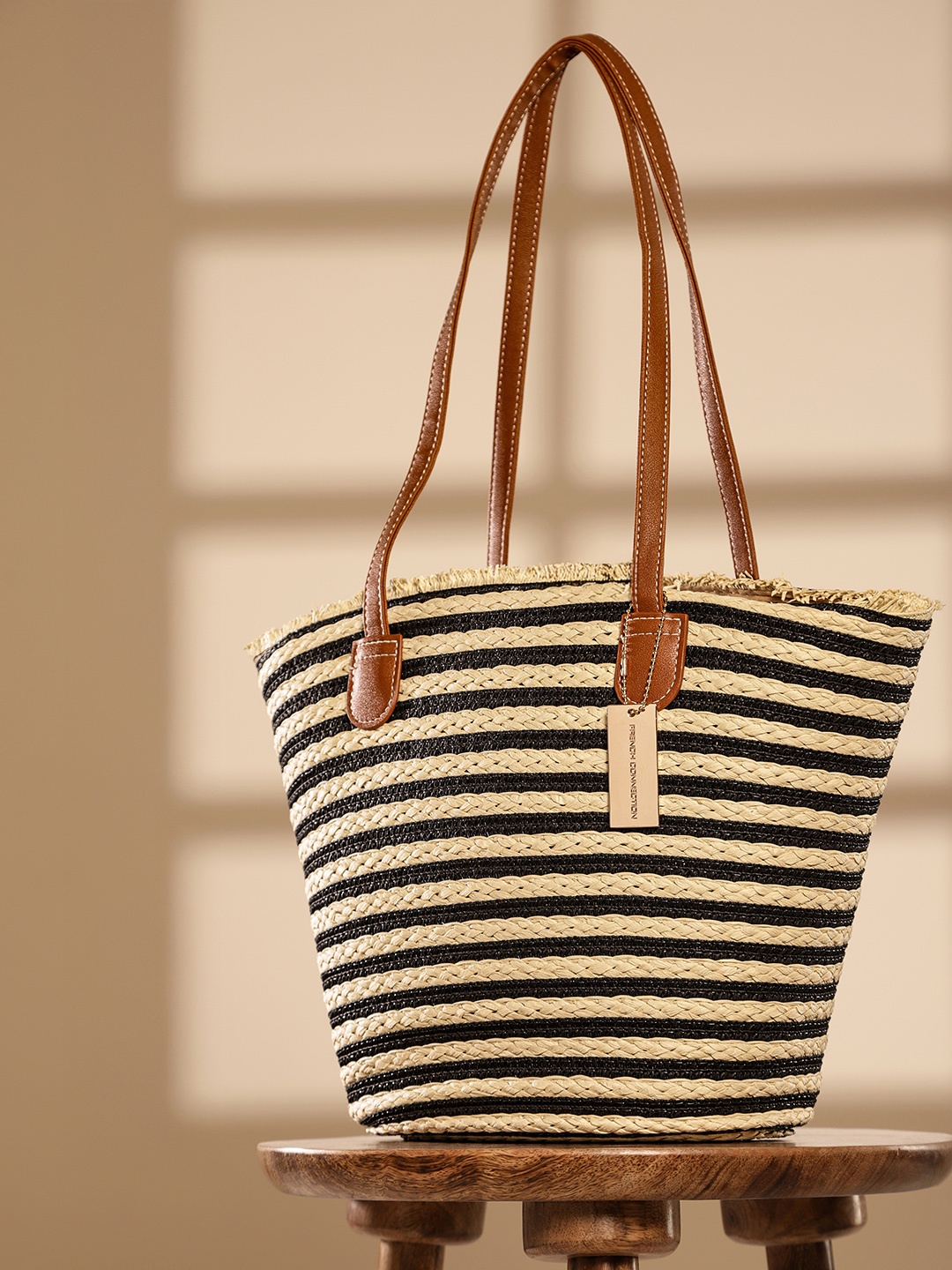 

French Connection Self Design Bucket Shoulder Bag, Cream