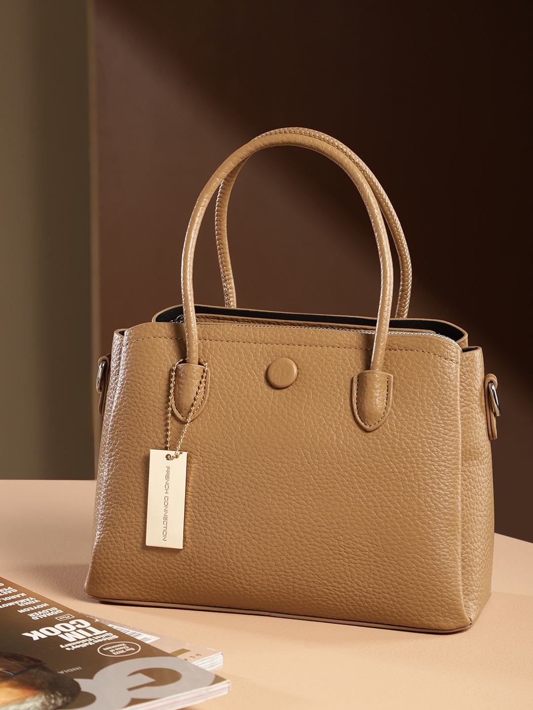 

French Connection Textured PU Structured Handheld Bag, Brown