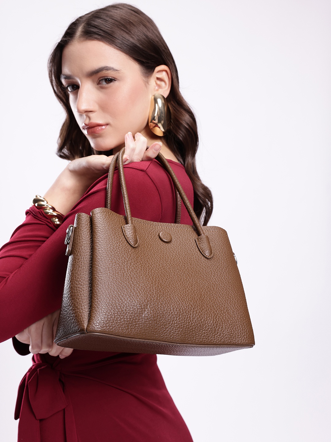 

French Connection Textured Structured Handheld Bag, Brown