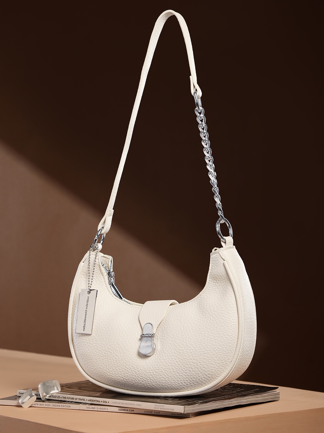 

French Connection Half Moon Hobo Bag, White