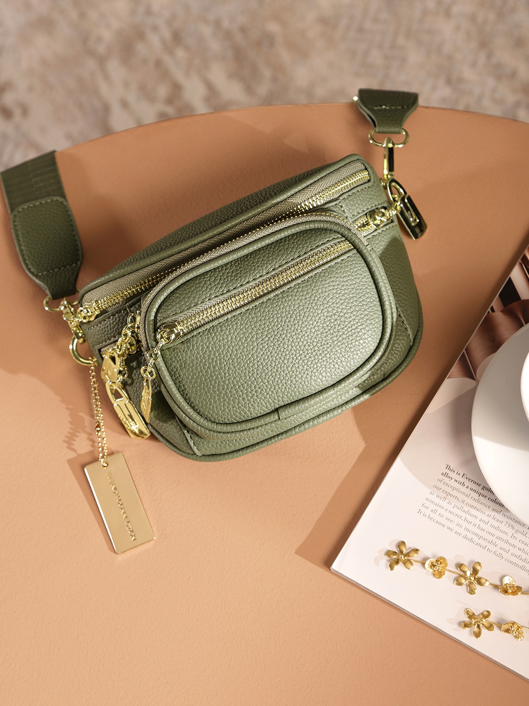 

French Connection Textured Structured Sling Bag, Olive