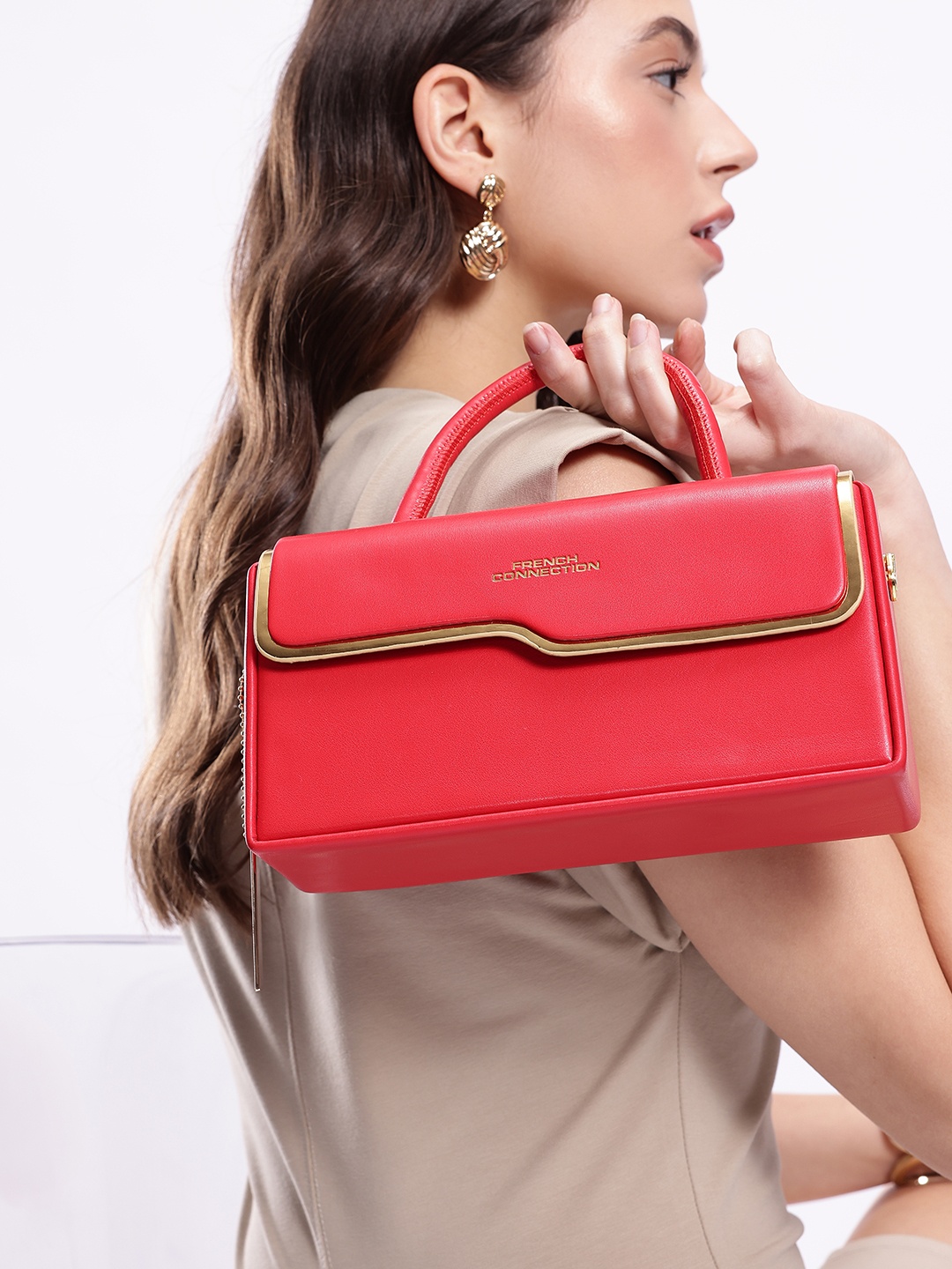 

French Connection Structured Handheld Bag, Red