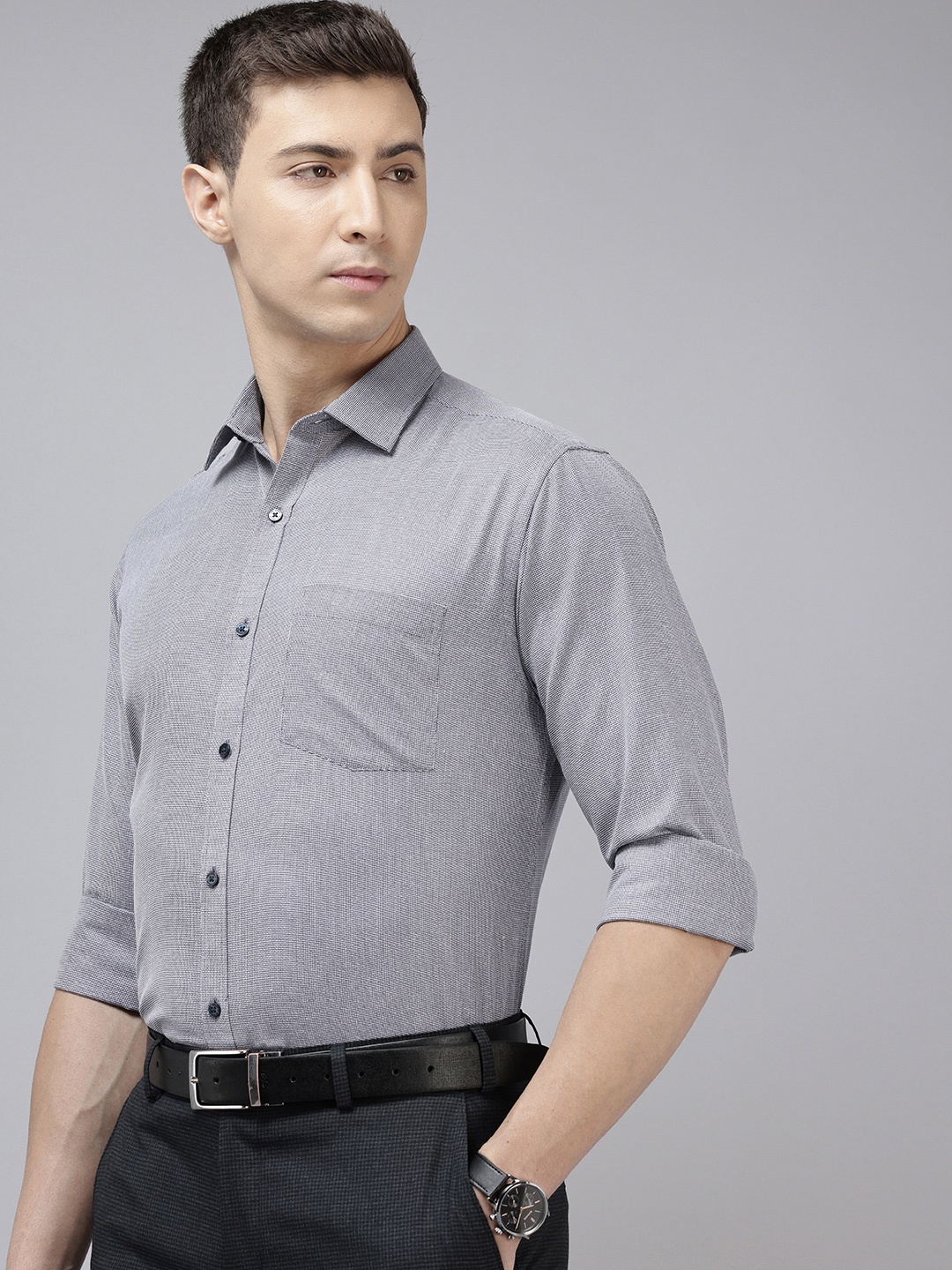 

Park Avenue Self-Design Slim Fit Formal Shirt, Navy blue