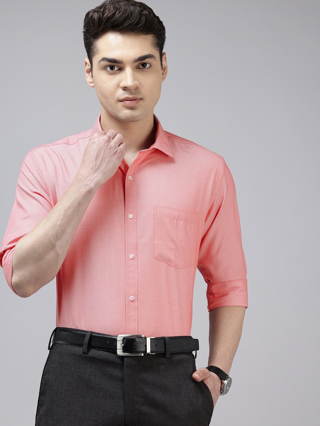 

Park Avenue Self-Design Slim Fit Formal Shirt, Red